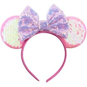 💗 Purple Pink Sequin Bow Bling Glitter Mickey Mouse Disney Disneyland Ears NEW